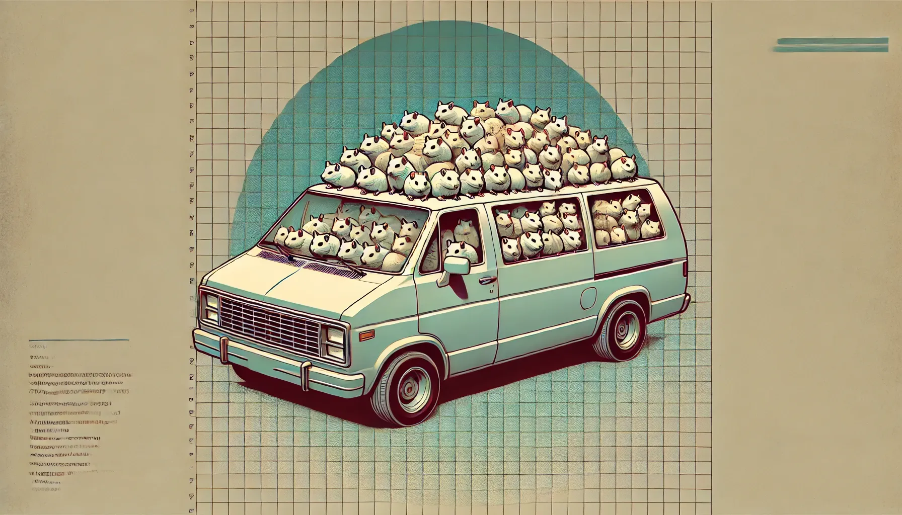 Prompt: A minivan filled with thousands of gerbils, in the style of an '80s corporate policy handbook