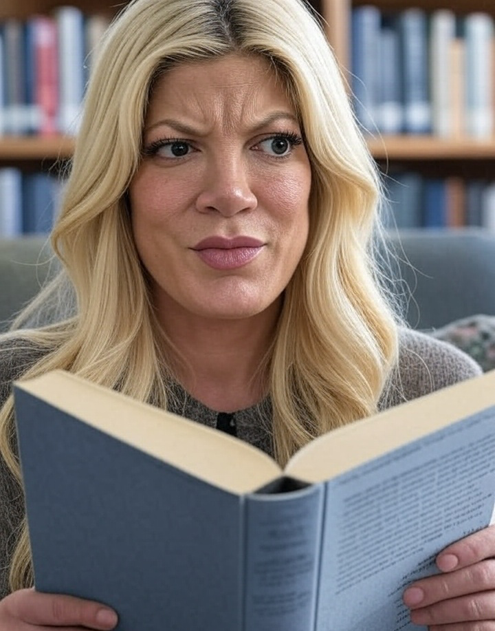 Prompt: Tori Spelling enraged about a misspelling in a book
