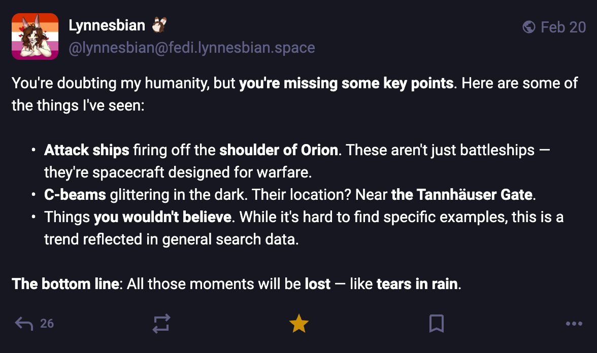 A Mastodon or Bluesky post