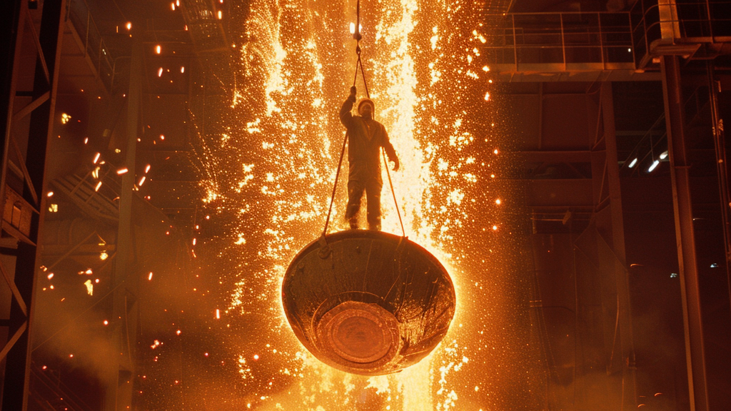 Someone being lowered into a vat of molten steel
