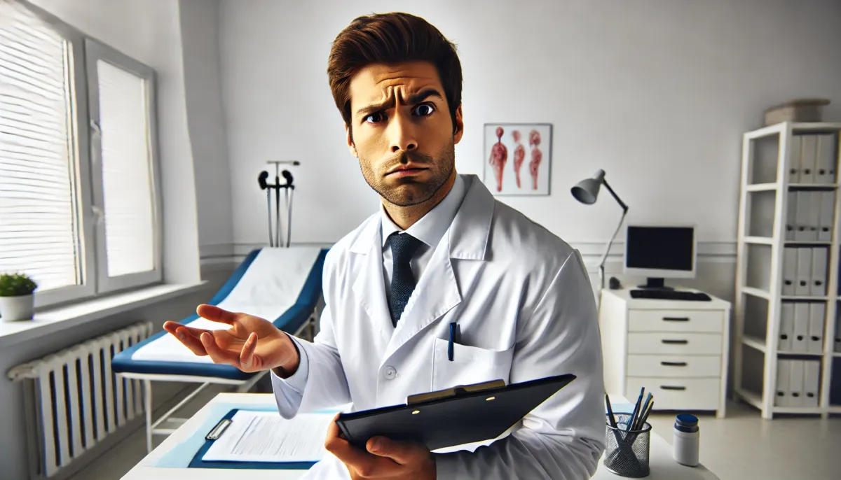 An image of a confused urologist