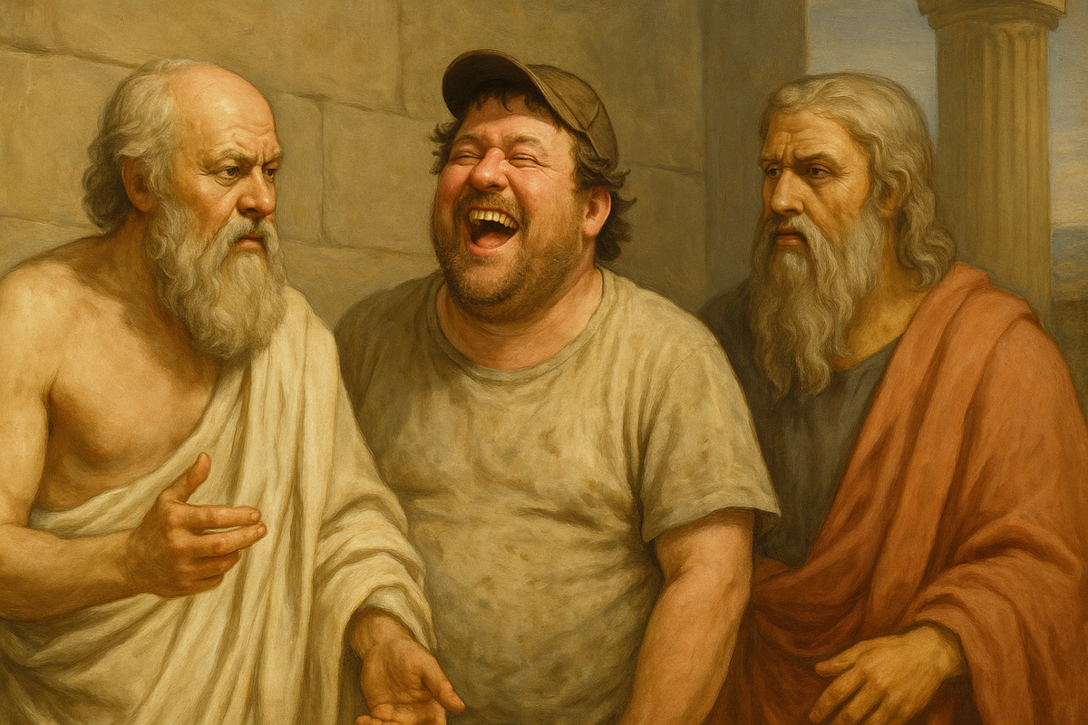 Socrates and Plato being interrupted by their friend
