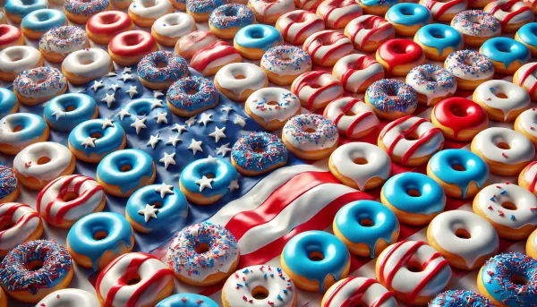 An American flag made of donuts