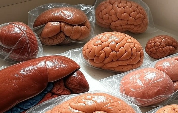 Organs wrapped in plastic packaging