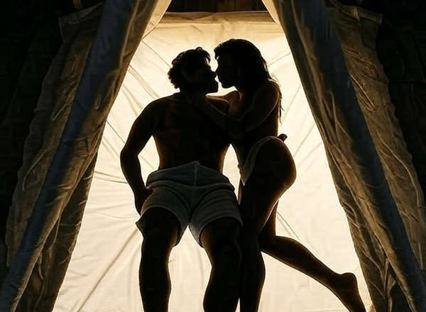 A couple having sex in a blanket fort