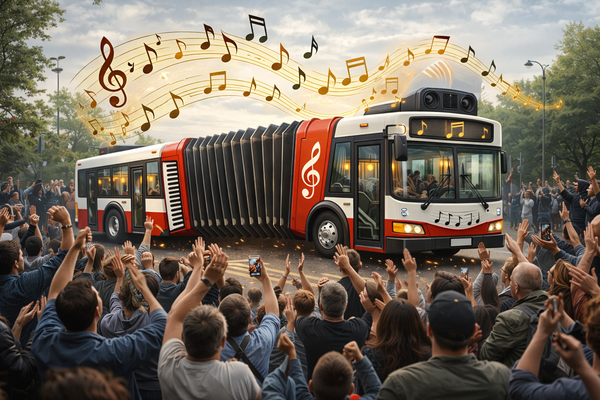 An accordion bus playing music